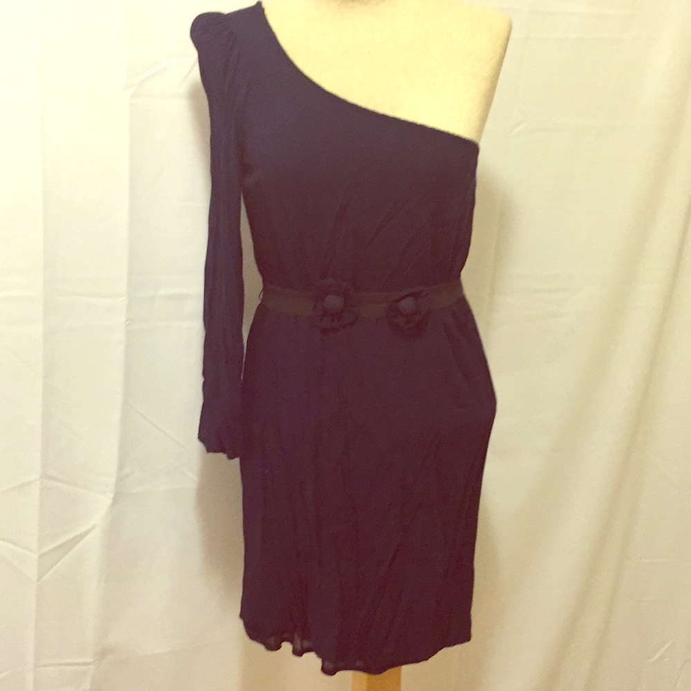 Navy One Shoulder Belted Dress